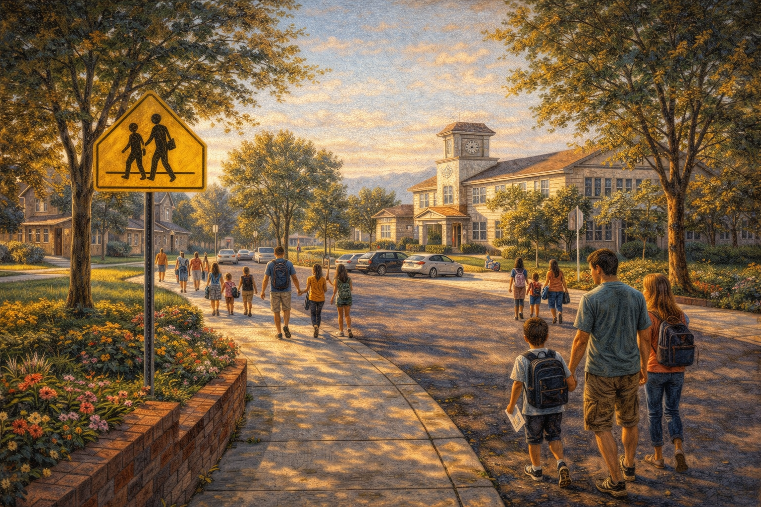 Modern school building with green campus